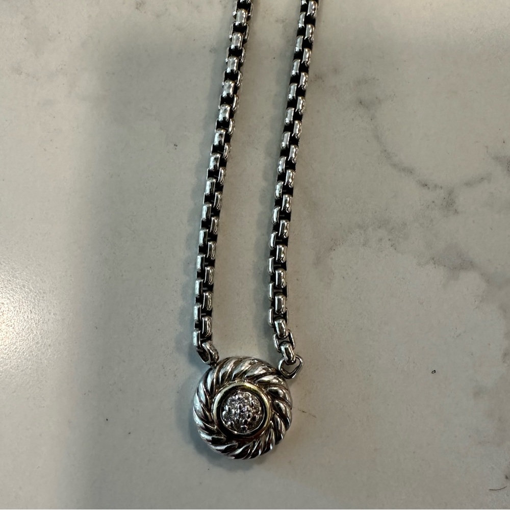 David Yurman Cookie Diamond Pendant Necklace, Sterling Silver 18k Gold